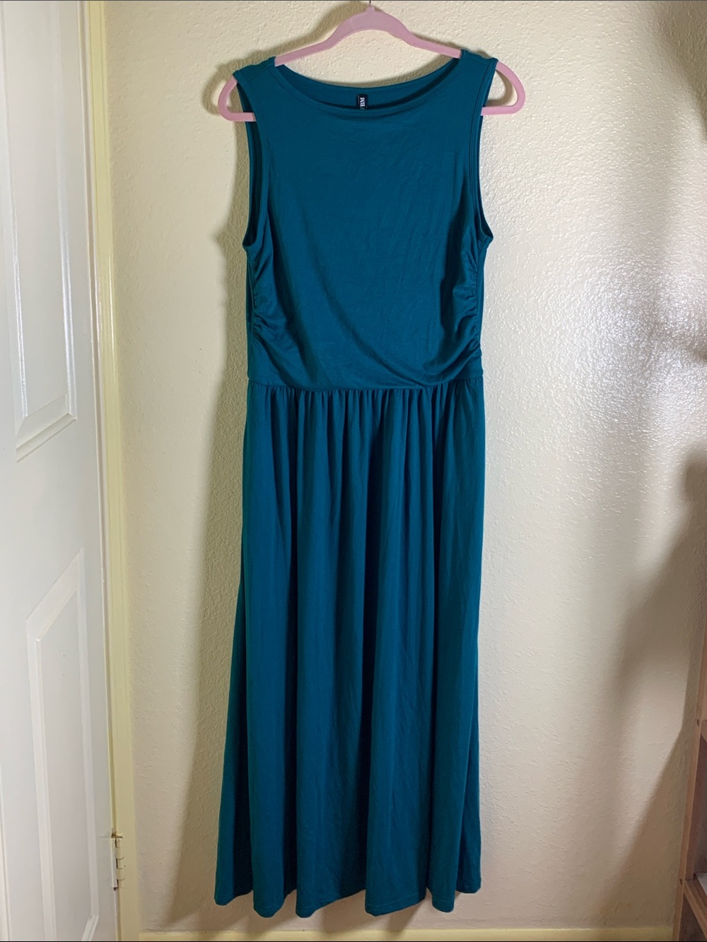 NWOT BTFBM Sleeveless Teal Maxi Dress with Gathered Waistline, Size L